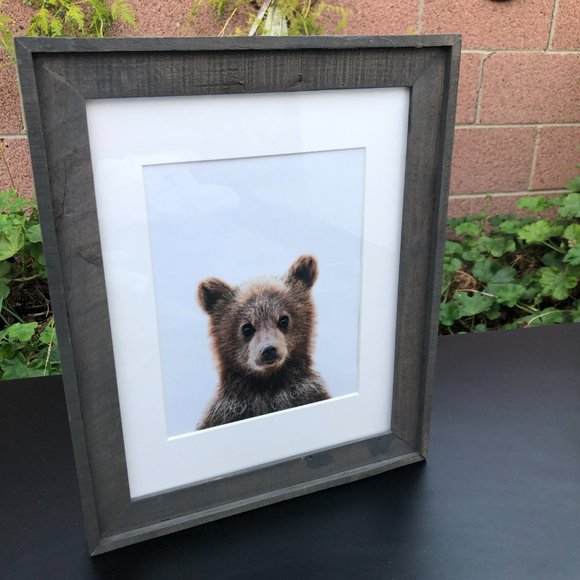 Rustic Wood Frame Bear Cub Portrait Wall Art Nursery Day Care Decor 17”x 14” - Picture 1 of 15